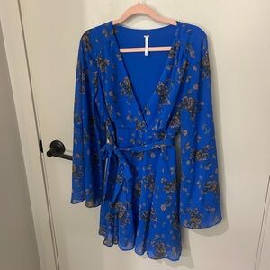 Free People Blue Long Sleeve Floral Dress